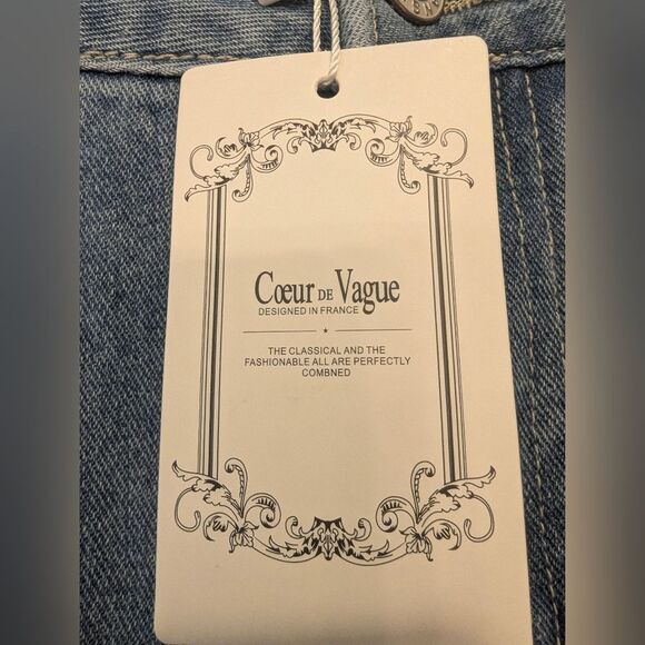 NWT Coeur De Vague Women's Distressed High Waisted Blue Zip Jeans Ripped Size M - Picture 5 of 9